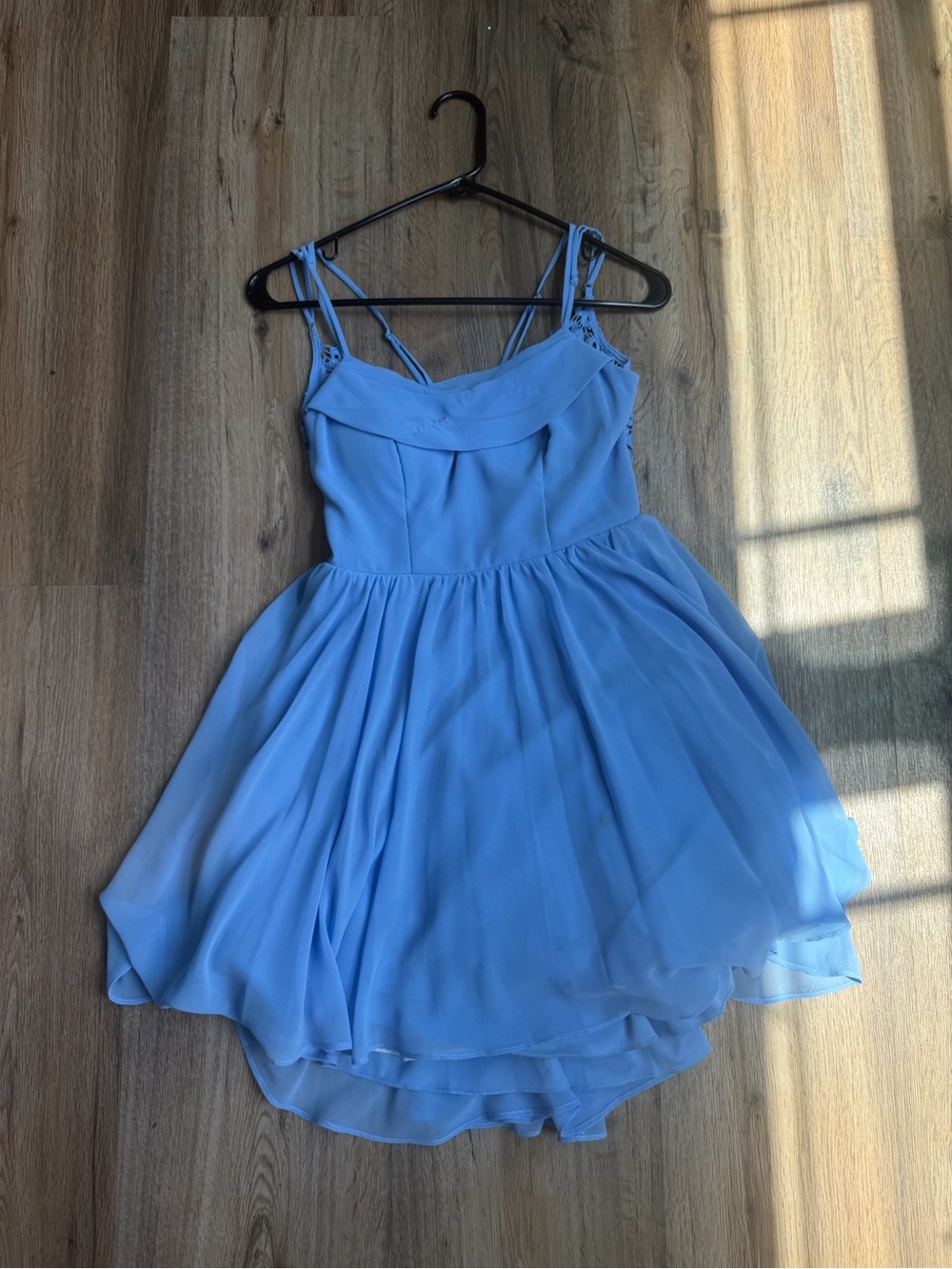 Light Blue Spaghetti Strap Chiffon Skater Dress